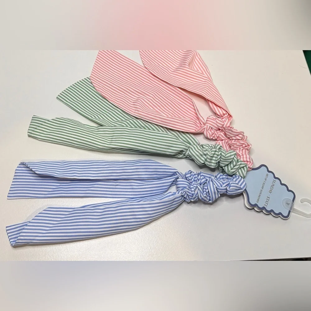 Sunday State Bow Scrunchie Set NWT Pink Green Blue Stripe Coquette Preppy Hair